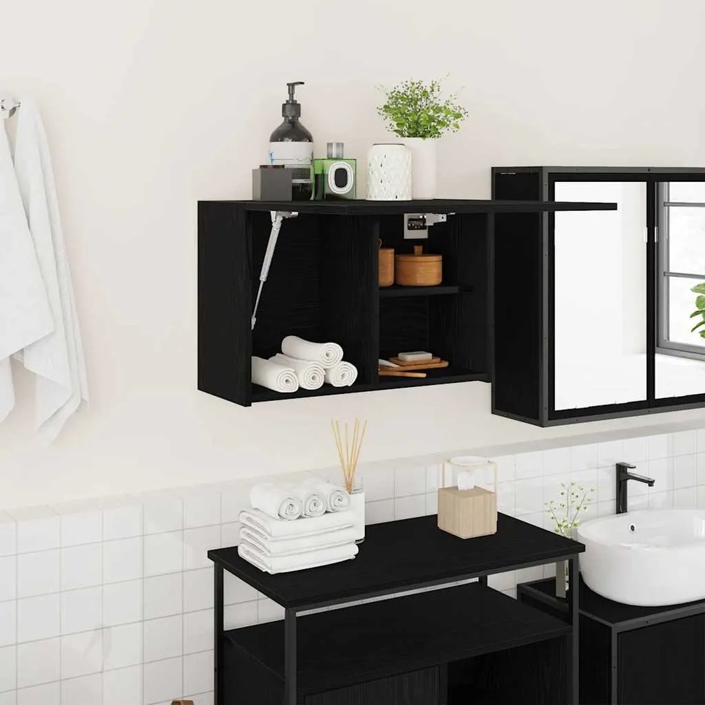 vidaXL Dulap de perete de baie, negru, 60x25x40 cm, lemn prelucrat