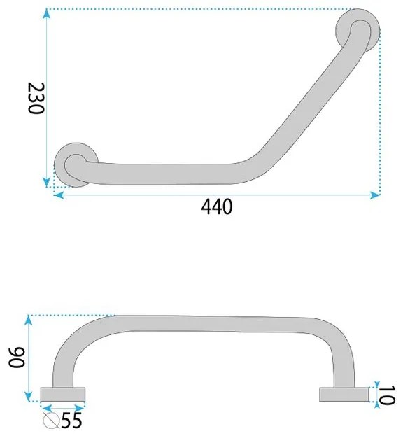 Bara de sprijin unghiulara pentru baie crom
