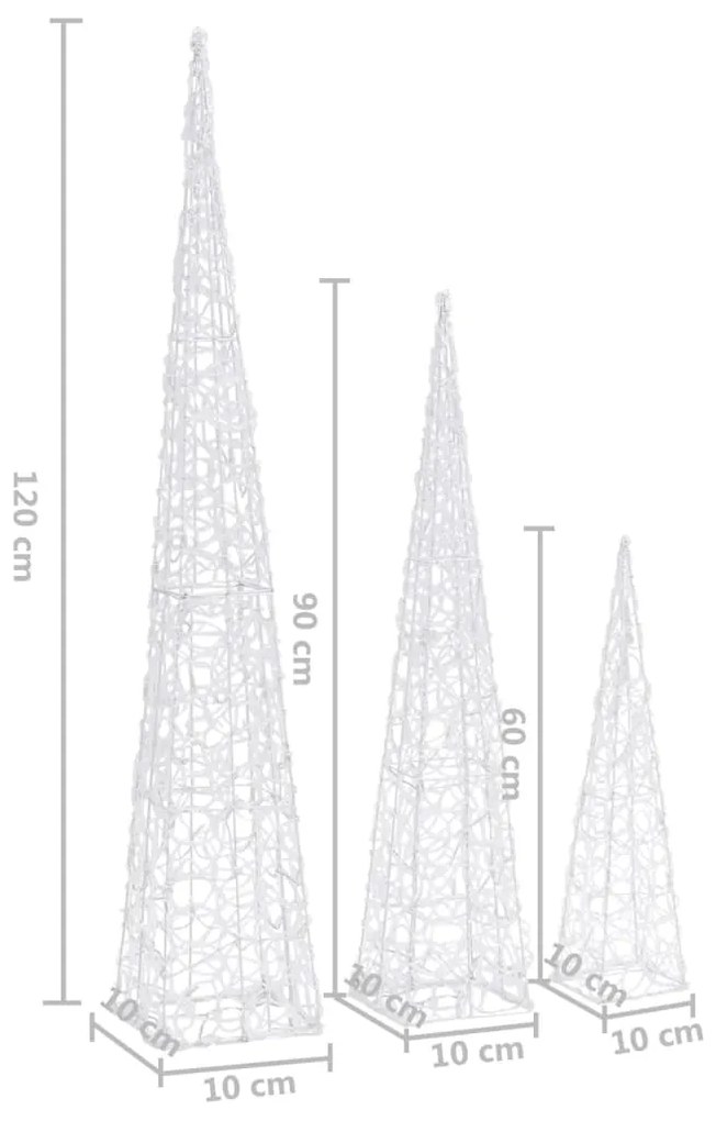 Set conuri decorative cu LED-uri, alb rece, 60 90 120 cm, acril 1, Alb rece, 60 90 120 cm