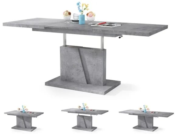 Masă extensibilă de cafea/servire NINO cu blat cu mecanism de ridicare, beton gri