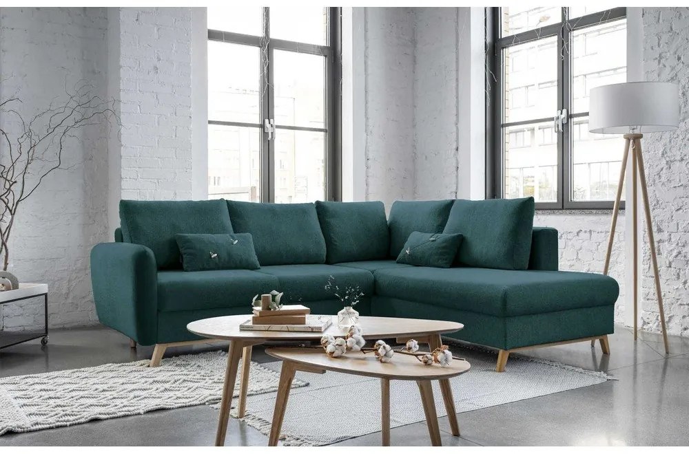 Colțar extensibil cu șezlong pe partea dreaptă Miuform Scandic Lagom L, turcoaz