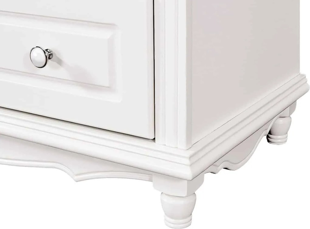 Comodă lemn masiv alb Elizabeth 6 sertare, 100 × 47 × 119 cm