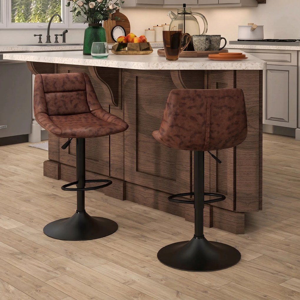 HOMCOM Set 2 Scaune de Bar, Scaune înalte, reglabile în înălțime, incl. Suport pentru Picioare, 46.5cm x 50cm x 108cm, Negru + Maro | Aosom Romania