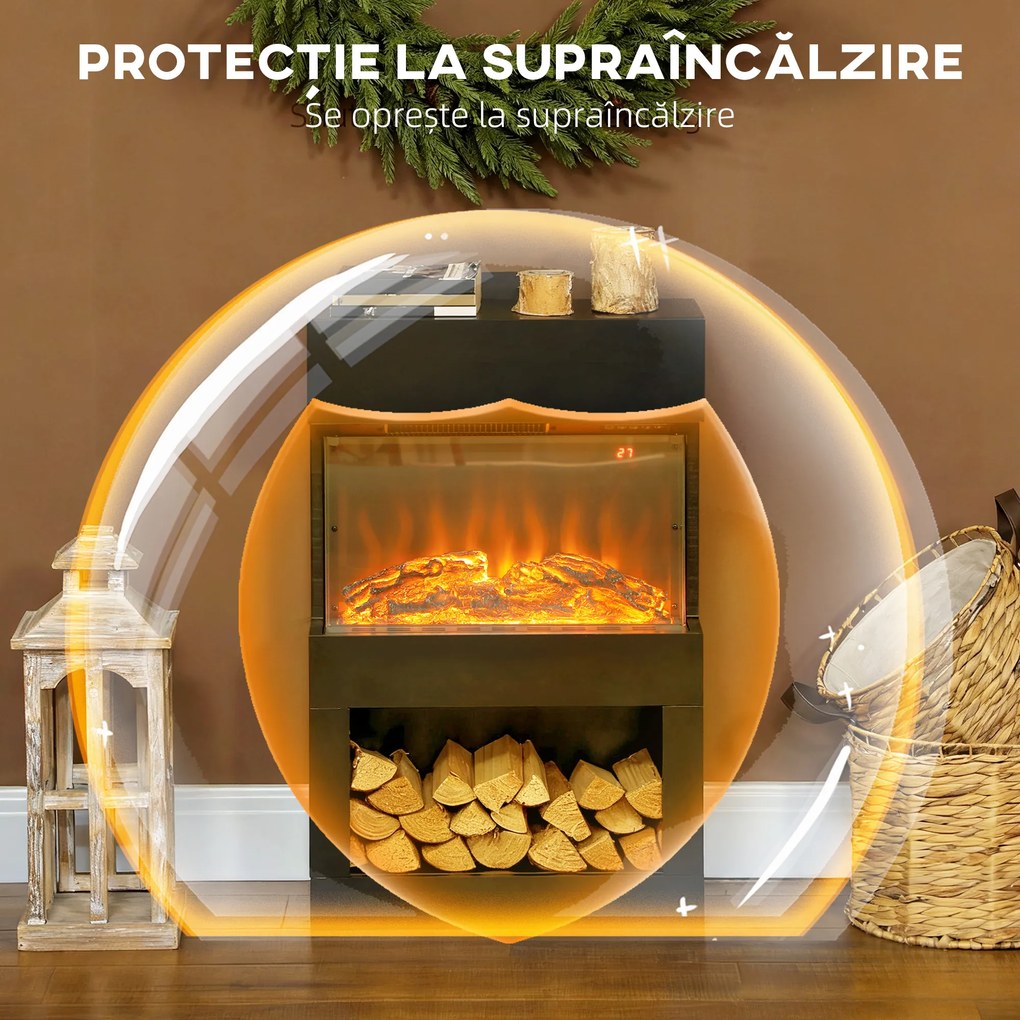 HOMCOM Șemineu electric cu efect de flacără colorată, 1000W/2000W și telecomandă | Aosom Romania