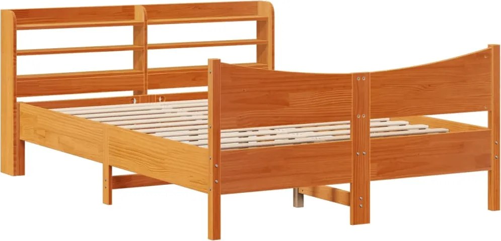 vidaXL Cadru de pat cu tăblie, maro ceruit, 140x190 cm, lemn masiv pin
