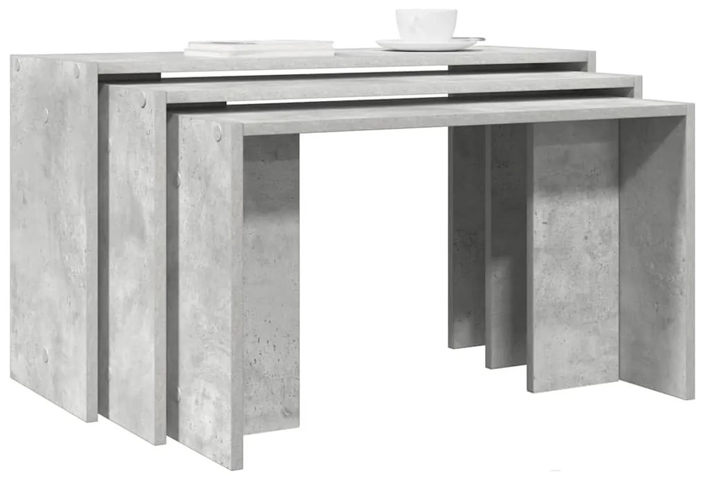 vidaXL Mese suprapuse, 3 buc., gri beton, lemn prelucrat