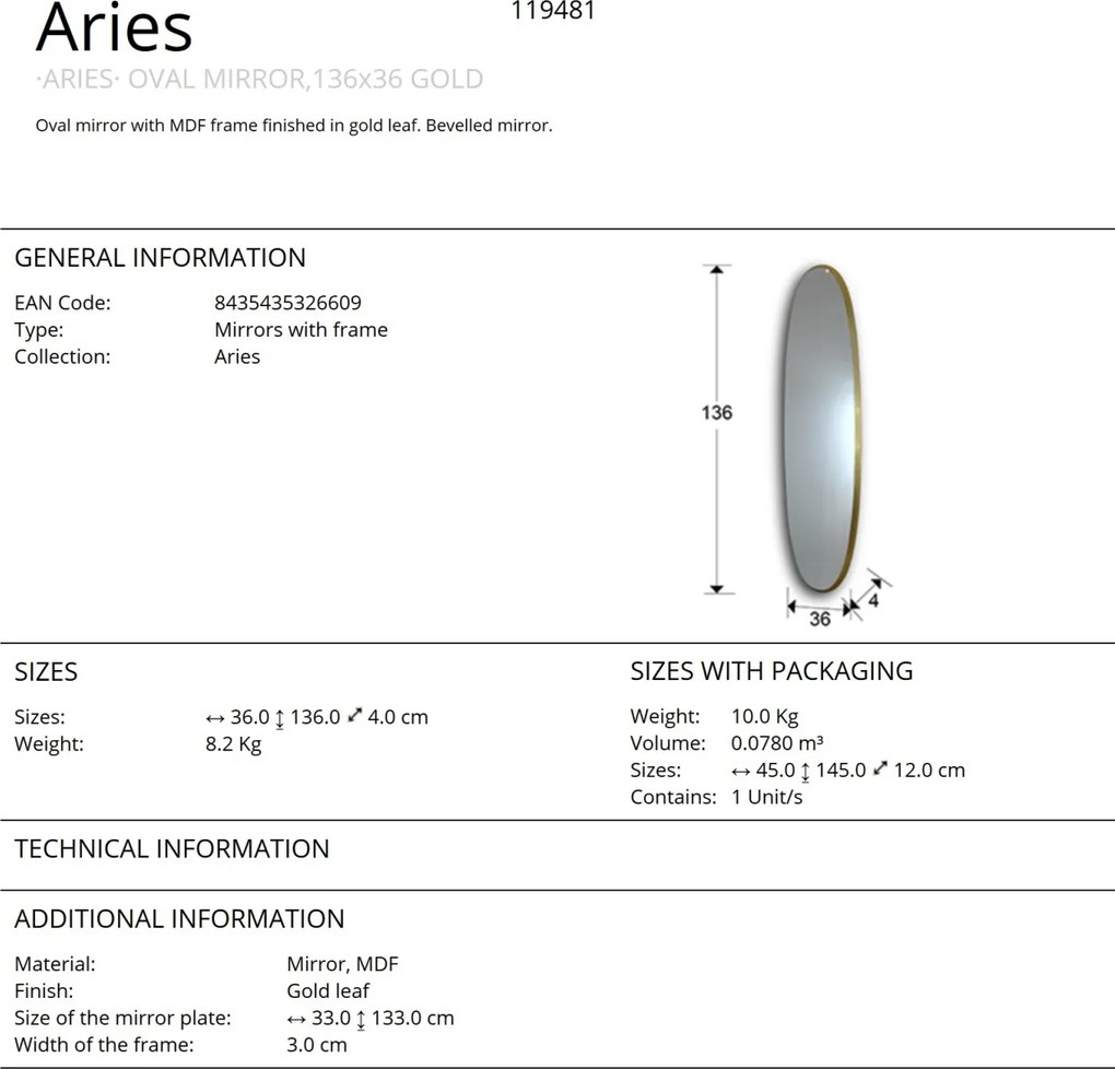 Oglinda decorativa ovala Aries SV-119481