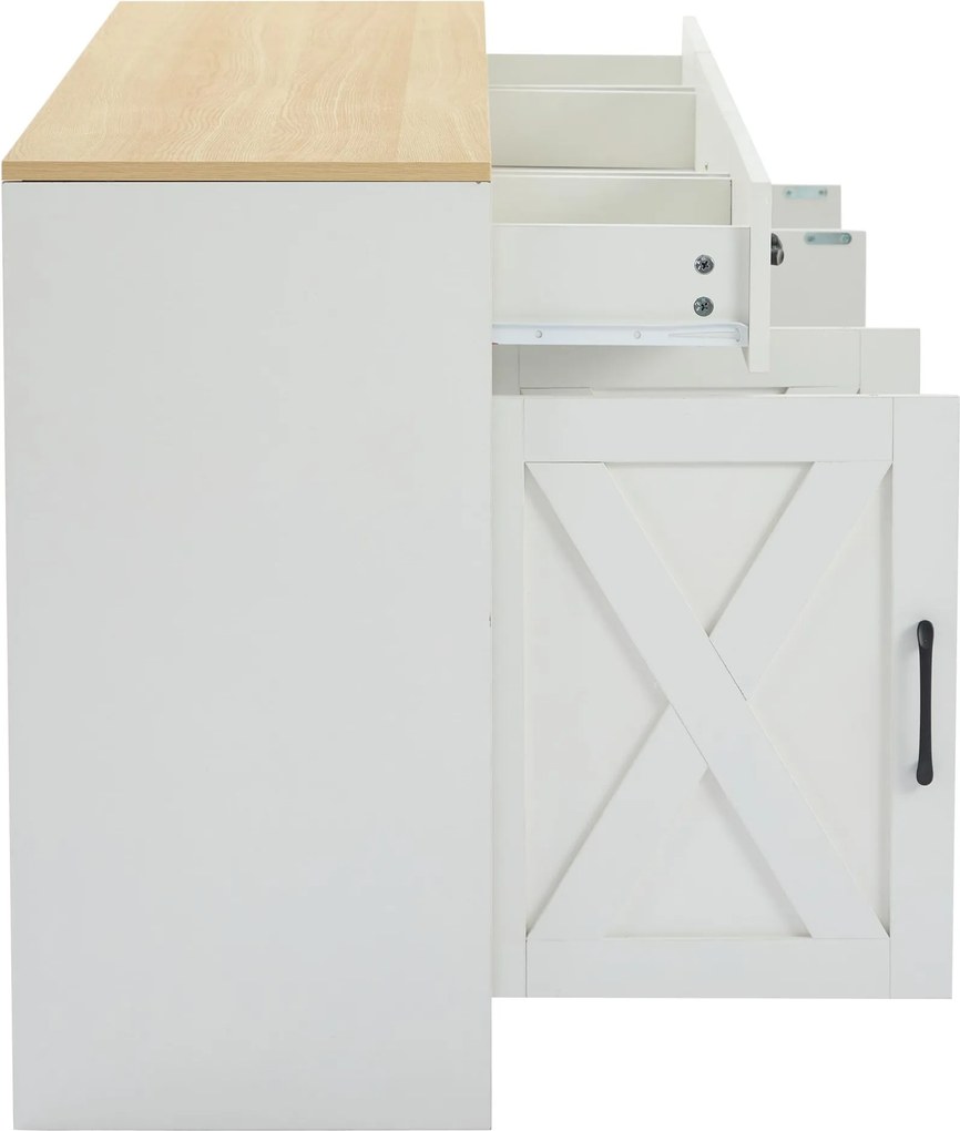 Bufet modern în design scandinav-industrial, cu 3 sertare și 4 uși, 160x37x75 cm, Alb