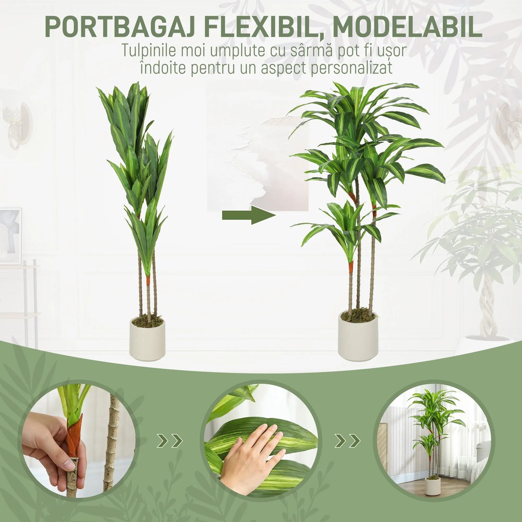 HOMCOM Arbore artificial Dracaena 120 cm cu ramuri flexibile - Verde | Aosom Romania
