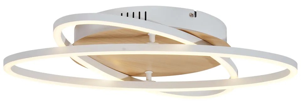 Plafonieră albă cu lemn, cu LED, cu 2 lumini, cu dimmer în 3 trepte - Kane