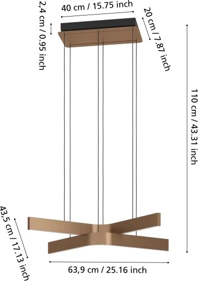 Eglo 901864 - Pendul LED RGBW FOLCINO-Z, dimmabil, 2xLED/18W/230V, cupru/negru
