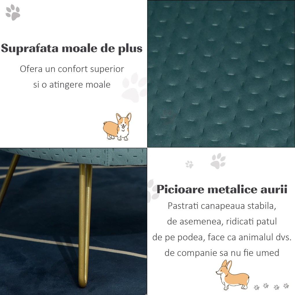 Canapea pentru pentru mini caini si pisici cu 4 picioare metalice aurii, catifea, 41,5x41,5x36,5cm PawHut | Aosom RO