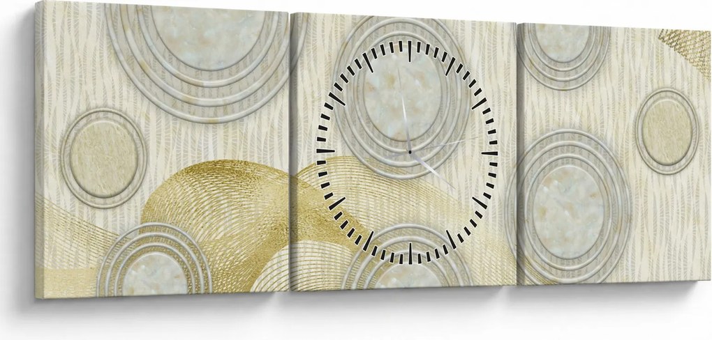 Tablou - Abstract, cercuri de marmură (cu ceas) (90x30 cm)