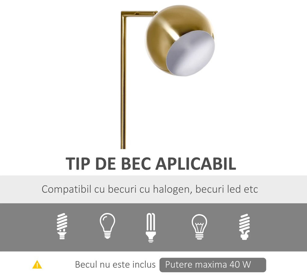 Lampa de podea cu structura metalica si abajur reglabil, din Metal si Marmura 38x26x165cm Auriu, Alb HOMCOM | Aosom RO