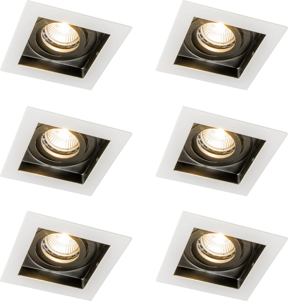Set de 6 spoturi încastrate moderne albe cu negru reglabil - Carree