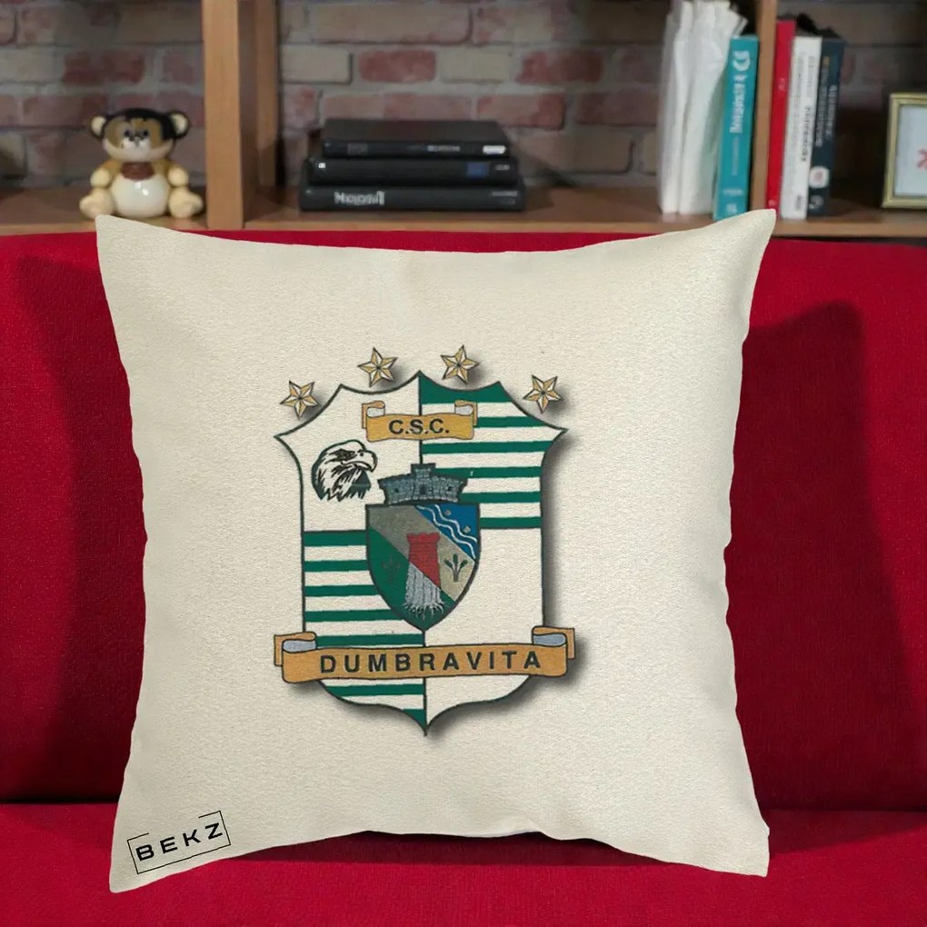 Perna Personalizata CSC Dumbravita Fotbal, 40x40 cm, Ecru, Husa Detasabila, Perna Inclusa, BEKZ®