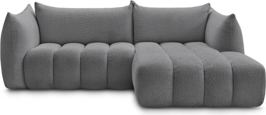 Colțar gri cu tapițerie din țesătură bouclé (cu colț pe partea dreaptă/cu șezlong) Azra – Bobochic Paris