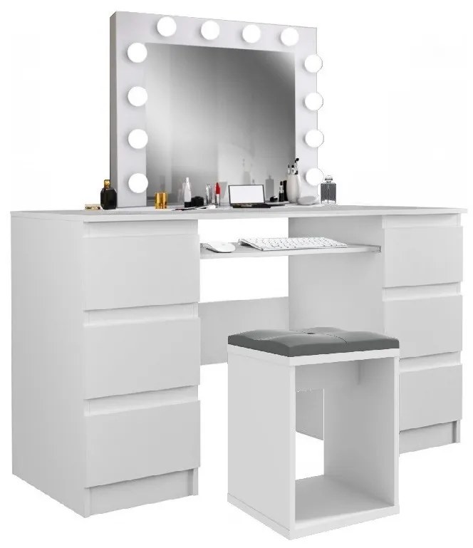 SEA540 - Set Masa toaleta, 130 cm, cosmetica machiaj, masuta vanity, oglinda cu LED-uri - Alb Lucios sau Mat