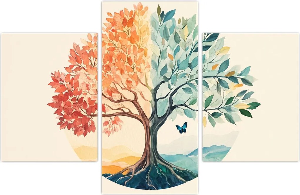 Tablou – Arbore dual cu fluture (90x60 cm)