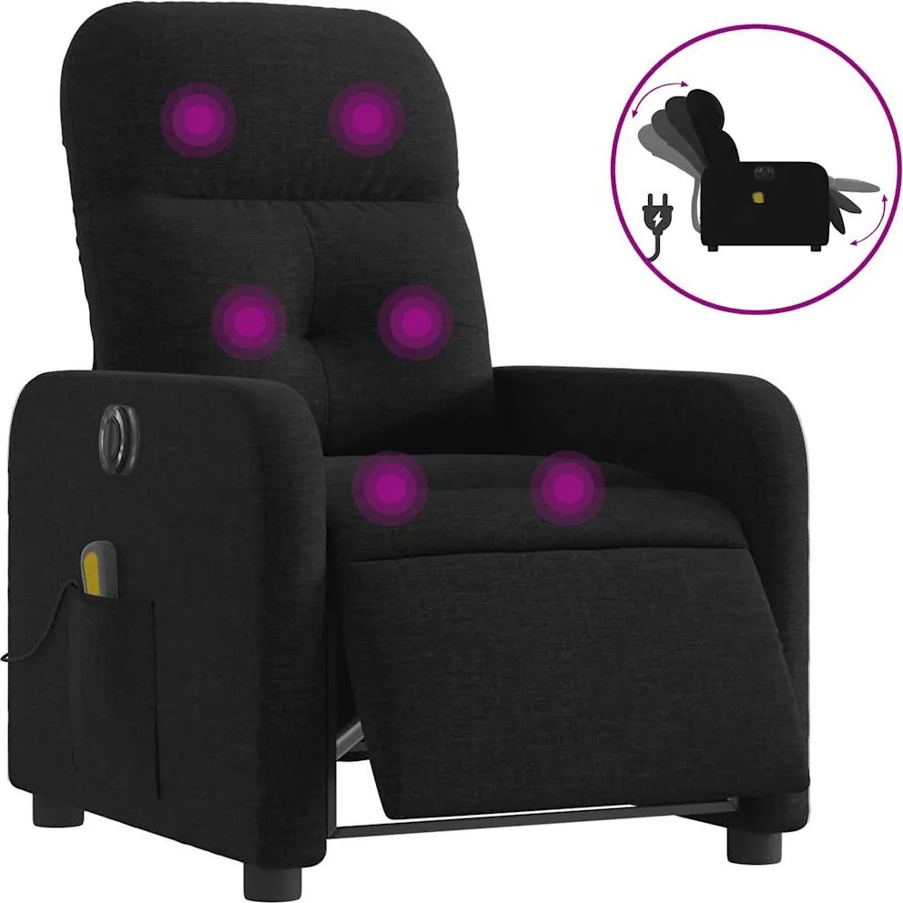 vidaXL Fotoliu electric de masaj rabatabil, negru, textil