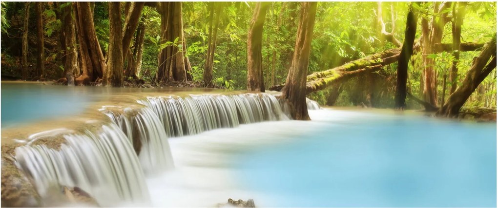 Tablou cu cascada Huai Mae Kamin în pădure (120x50 cm)