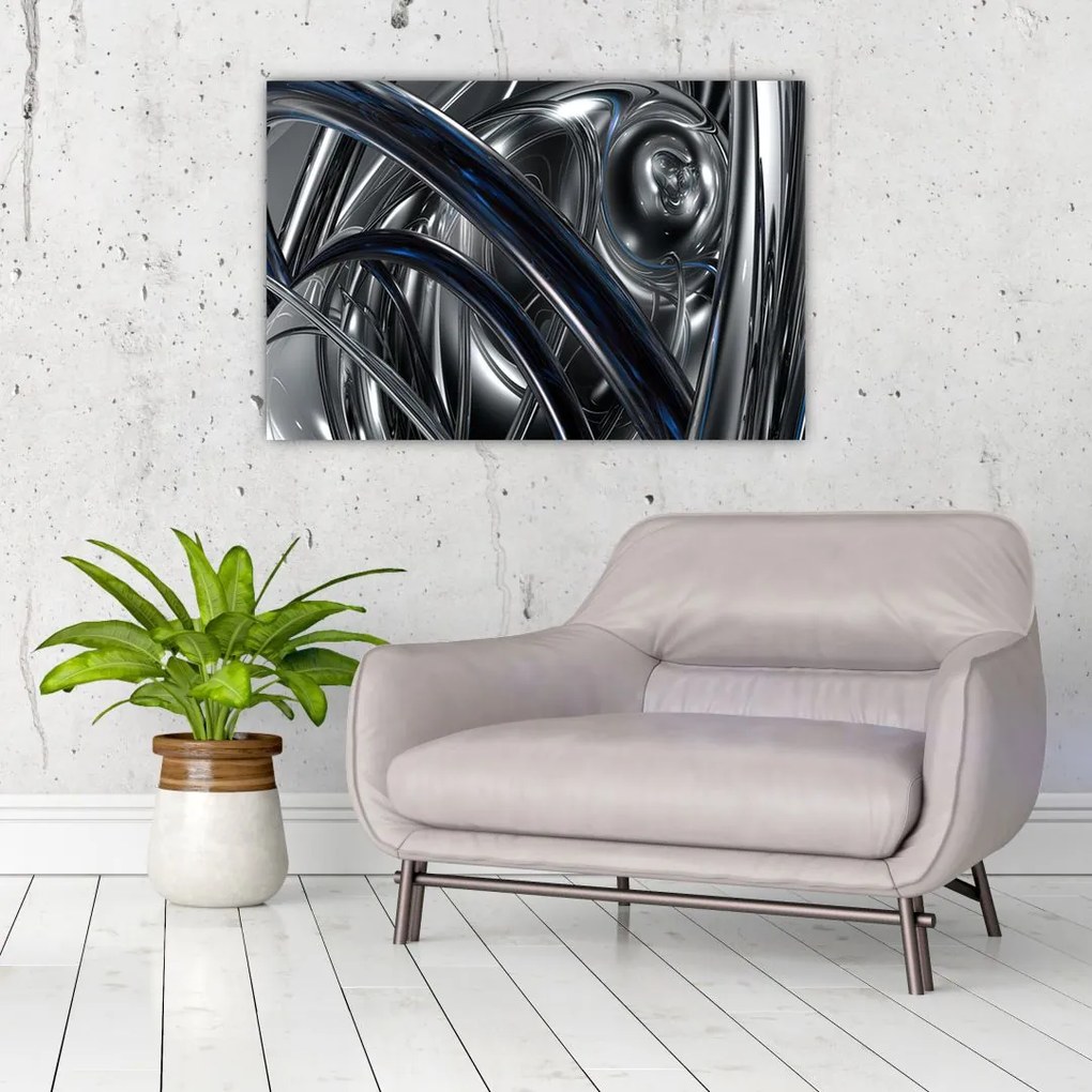 Tabloul cu abstracție gri cu albastru (90x60 cm)