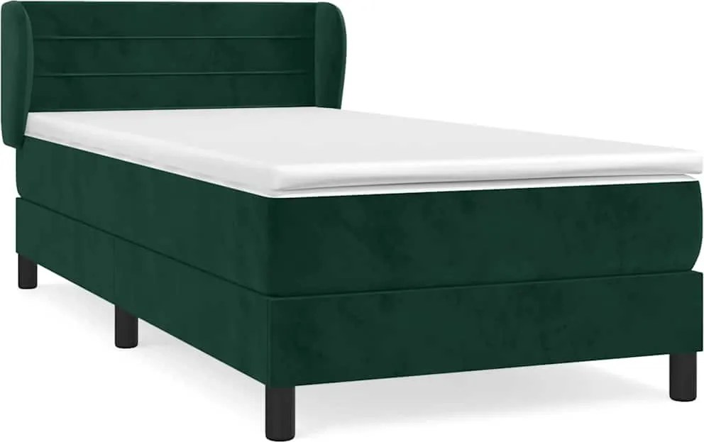 vidaXL Pat box spring cu saltea, verde închis, 100x200 cm, catifea