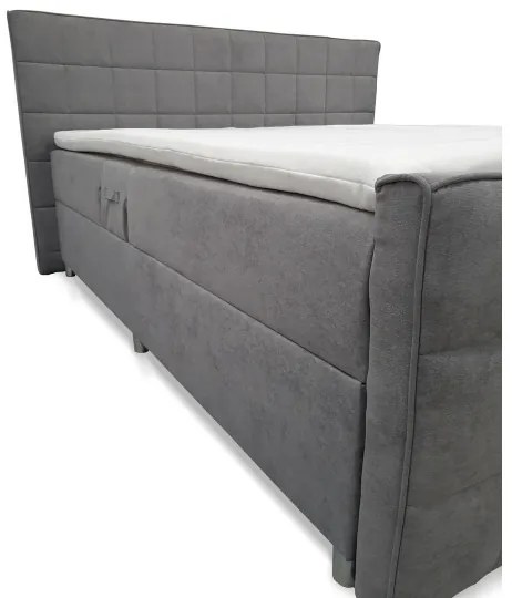 Pat tapițat reglabil electric HELEN 180x200 cm, gri, cu saltele și topper