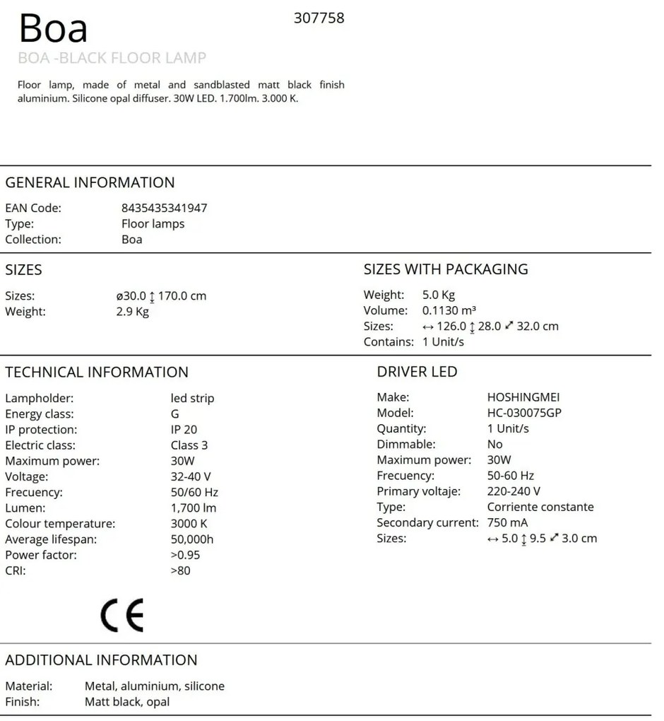 Lampadar LED design modern Boa