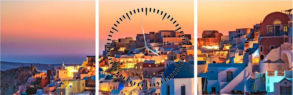 Tablou - Santorini în amurg (cu ceas) (90x30 cm)