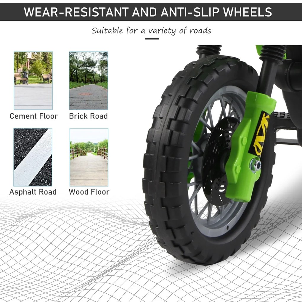 HOMCOM Motocicletă Electrică pentru Copii cu Role, 102×58×66 cm, Verde | Aosom Romania