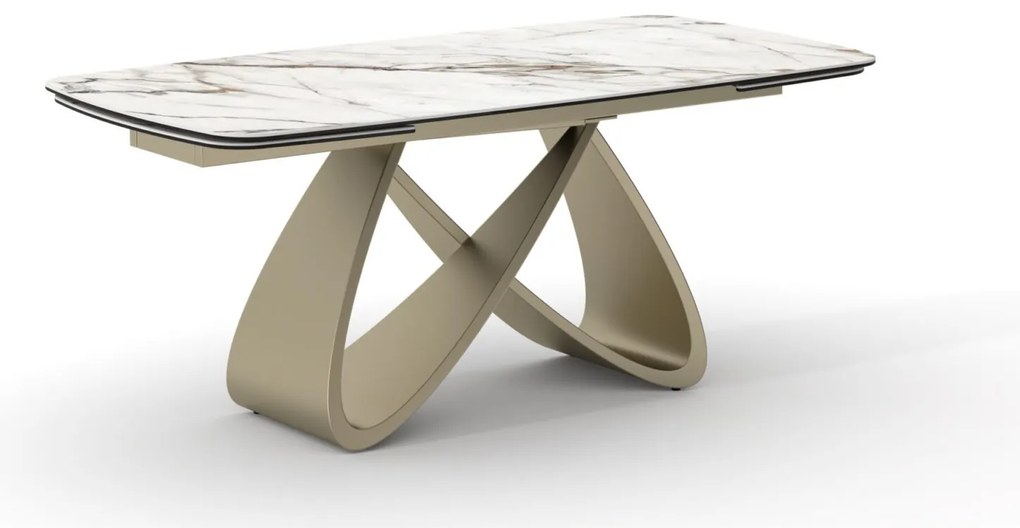 Masă ceramică Infinity extensibilă, picior metalic auriu - 180 cm / 90 cm / 77 cm