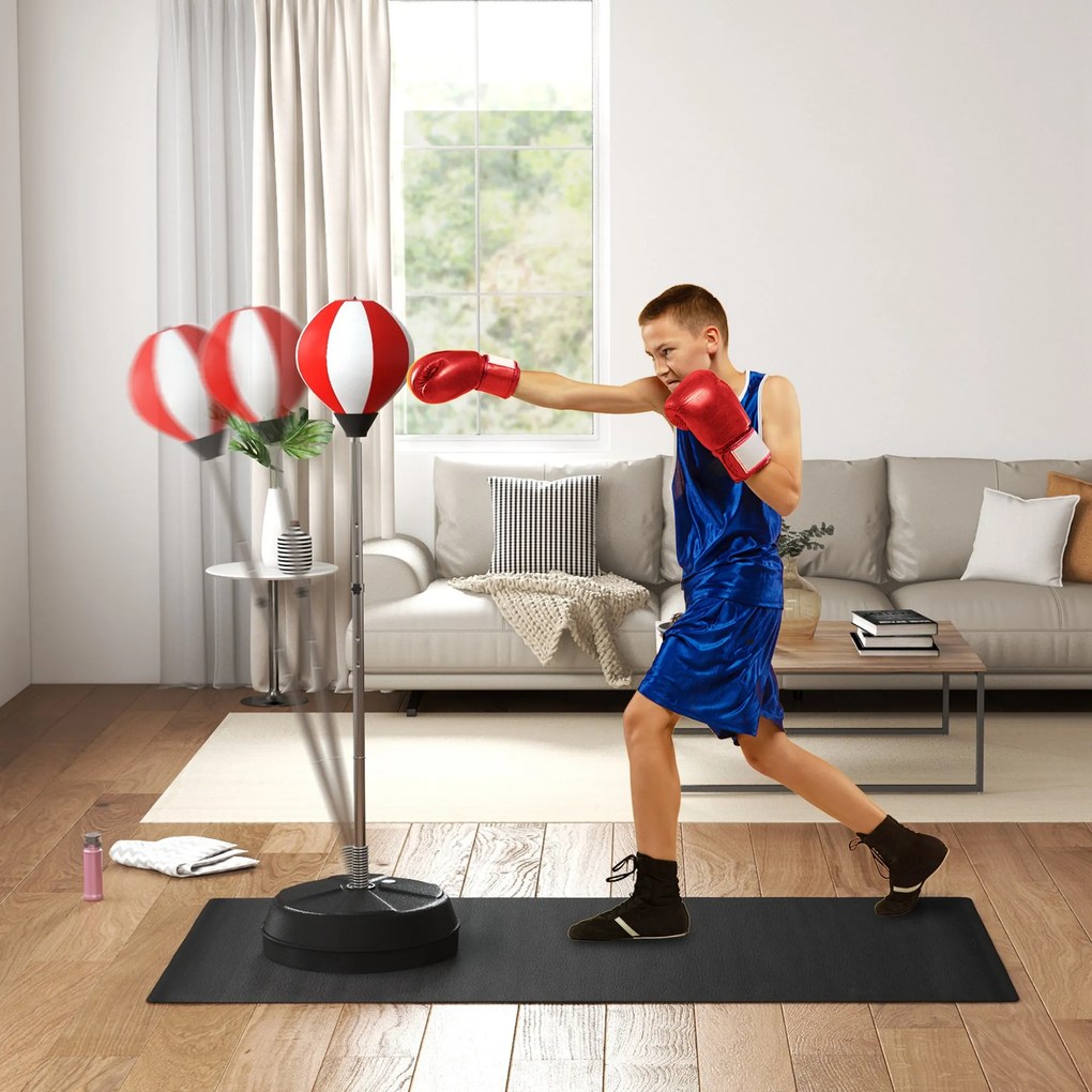 HOMCOM Sac de Frappe pe Suport Punching Ball pe Suport Reglabil în Înălțime 126-144 cm cu Mănuși, Pompă și Bază de Stabilizare | Aosom Romania