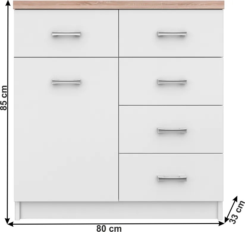 Comodă 1D4S, alb/stejar sonoma, TOPTY TYP 12