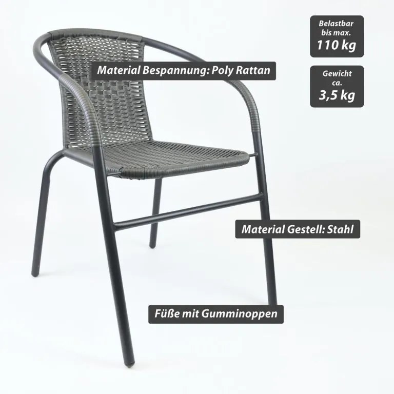 Set de scaune bistro de grădină, stivuibile, gri, 2 buc