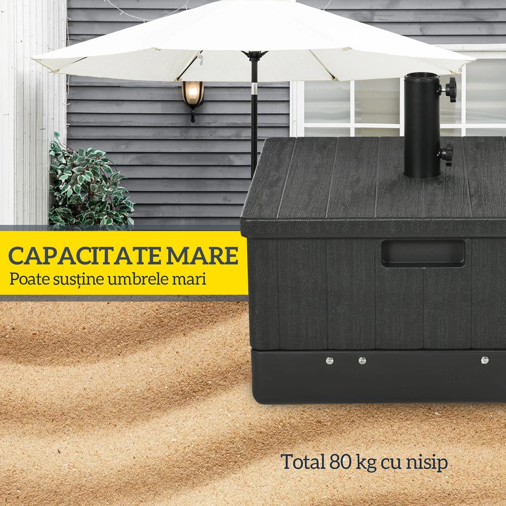 Outsunny Bază pentru Umbrelă 3-în-1 Exterior, Măsuță de Cafea, Jardinieră cu Orificiu de Scurgere, Capacitate 80 kg, Suport Umplut cu Roți și Mânere pentru Terasă și Piscină, Negru | Aosom Romania
