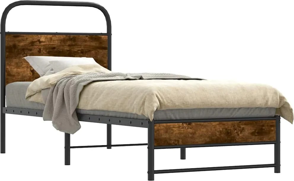 vidaXL Cadru de pat fără saltea 75x190cm stejar afumat lemn prelucrat
