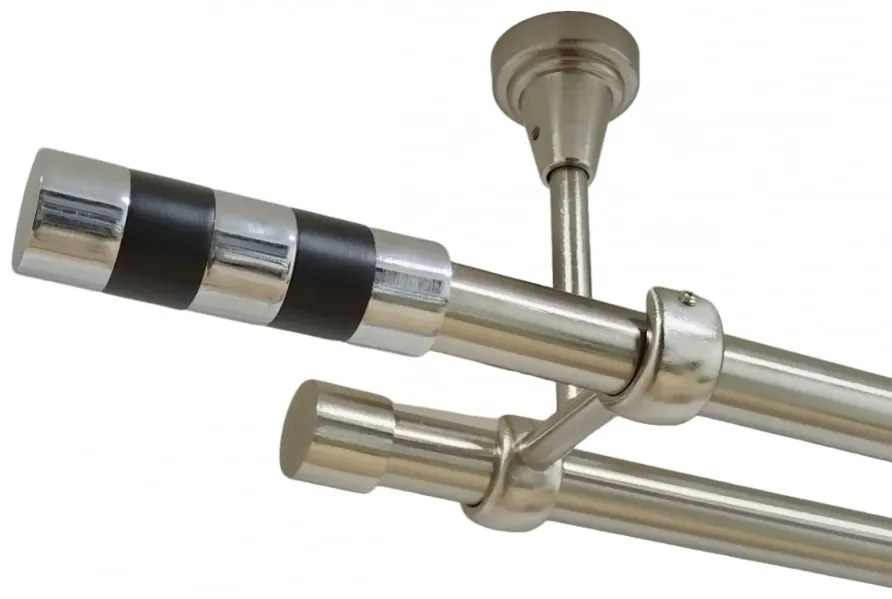 Galerie dubla cilindru negru fara inele prindere tavan 19/19 mm inox (Alege marime: 320 cm)