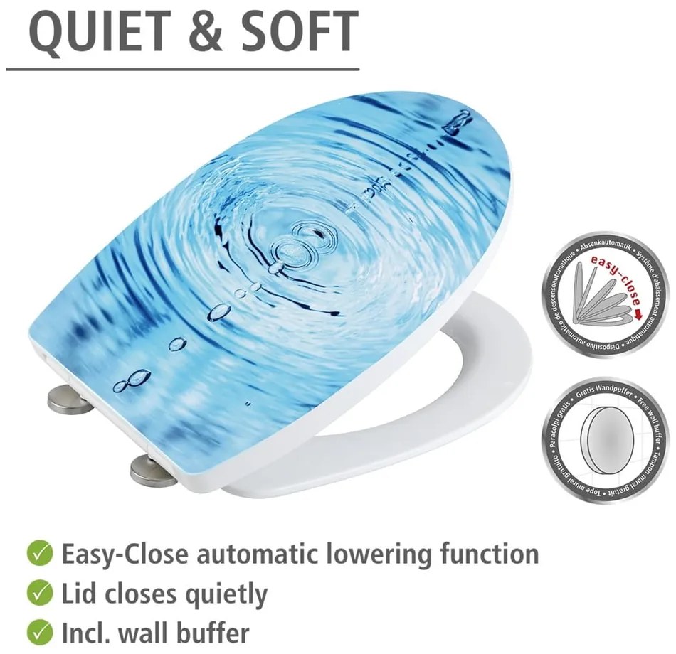 Capac WC 38 x 45 cm Easy-Close (cu închidere automată) Droplets – Wenko