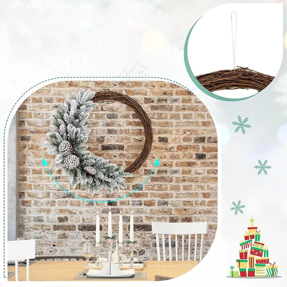 Coroniță de iarnă cu zăpadă și lumini LED calde