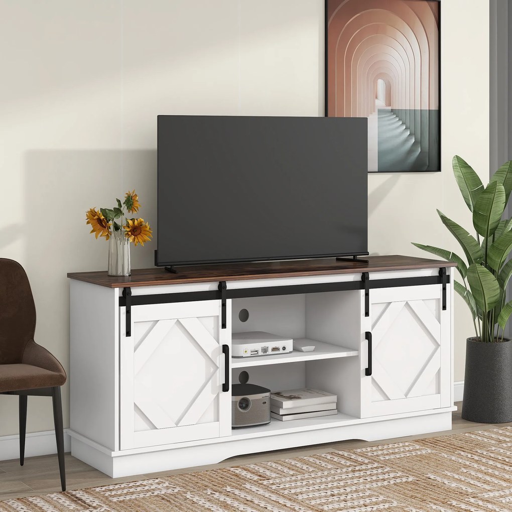 Mobilier TV stil Country Modern, Alb+Maro | Aosom Romania