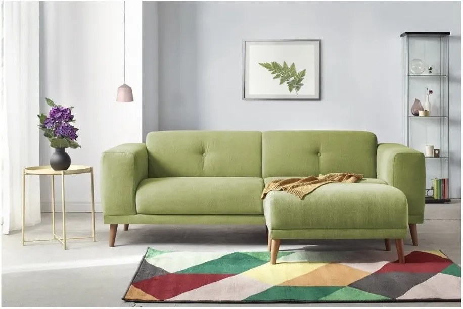 Canapea cu 3 locuri și suport pentru picioare Bobochic Paris Luna, verde
