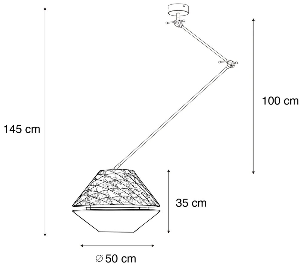 Lampă Pandantiv Negru cu Abajur Dublu din Catifea, Design Frunze și Bej - Blitz