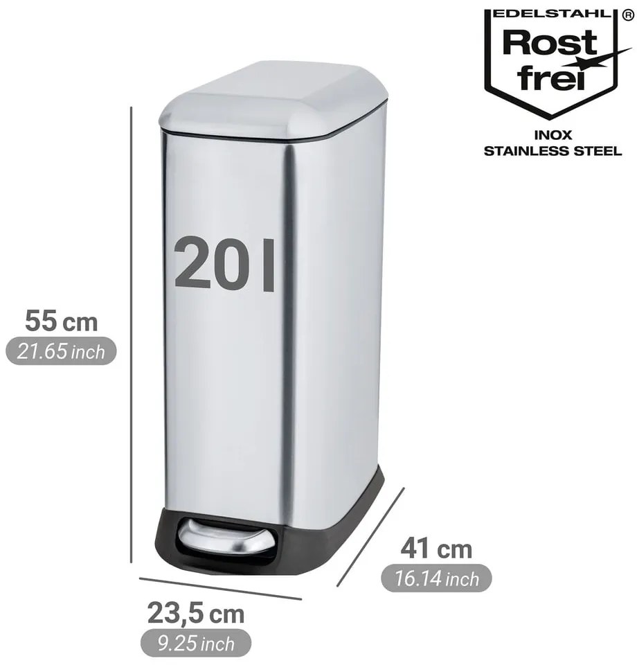Coș de gunoi argintiu cu pedală din oțel inoxidabil 20 l Design – Wenko