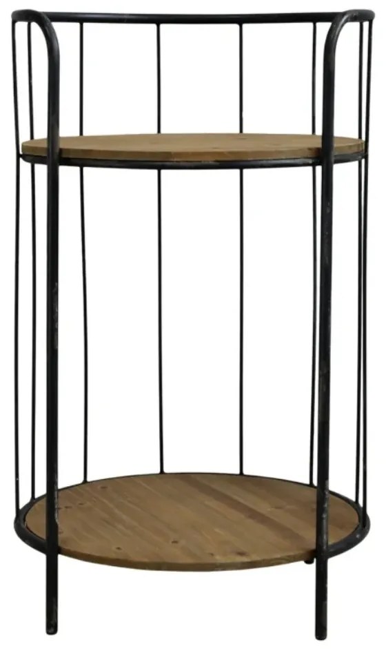 Măsuță laterală cu 2 rafturi, din metal și lemn, H68 cm