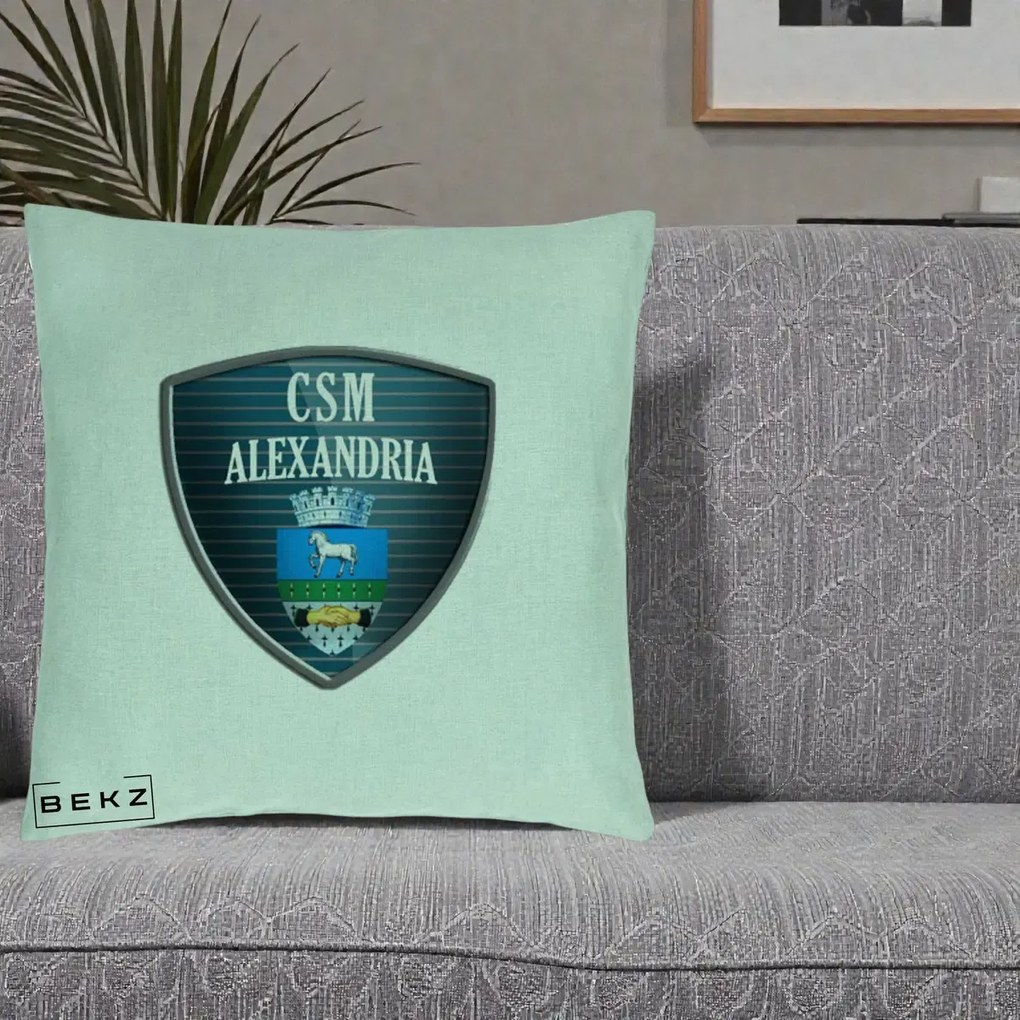Perna Personalizata CSM Alexandria Fotbal, 40x40 cm, Verde Menta, Husa Detasabila, Perna Inclusa, BEKZ®