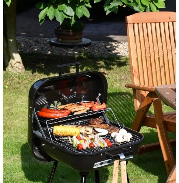 Grătar portabil cu cărbuni, negru