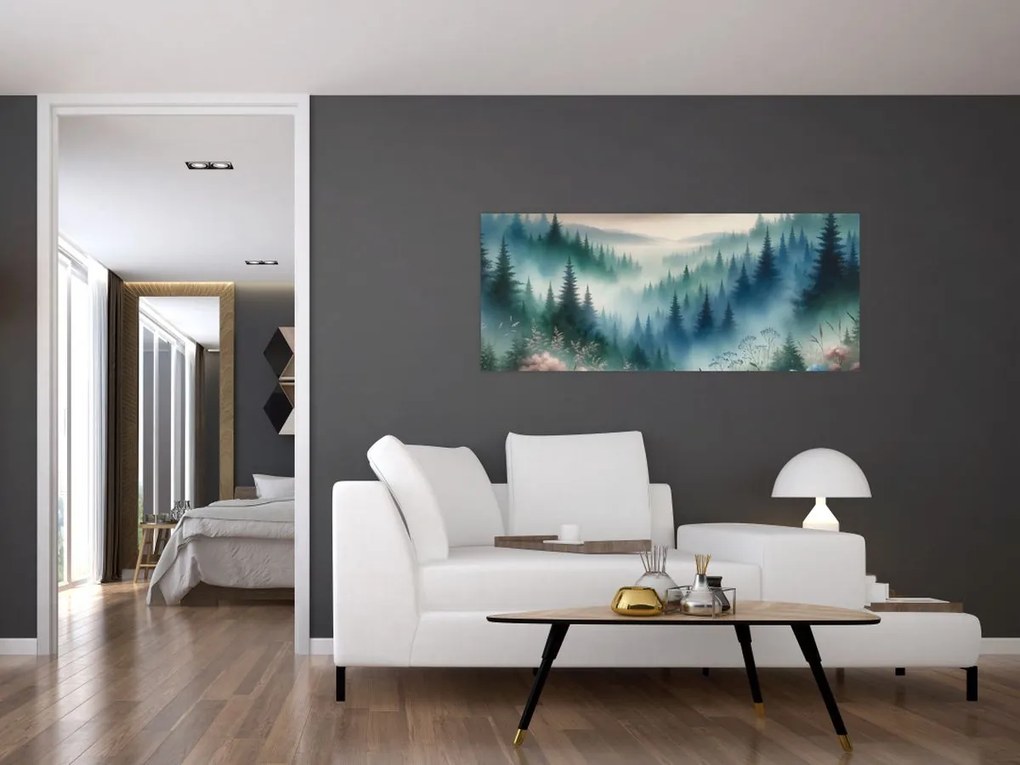Tablou - Peisaj forestier cu ceață (120x50 cm)