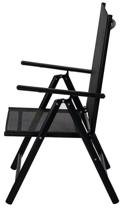 Scaun metalic pliabil Muhler 1005248, 7 pozitii, Spatar si scaun din material textil, Negru