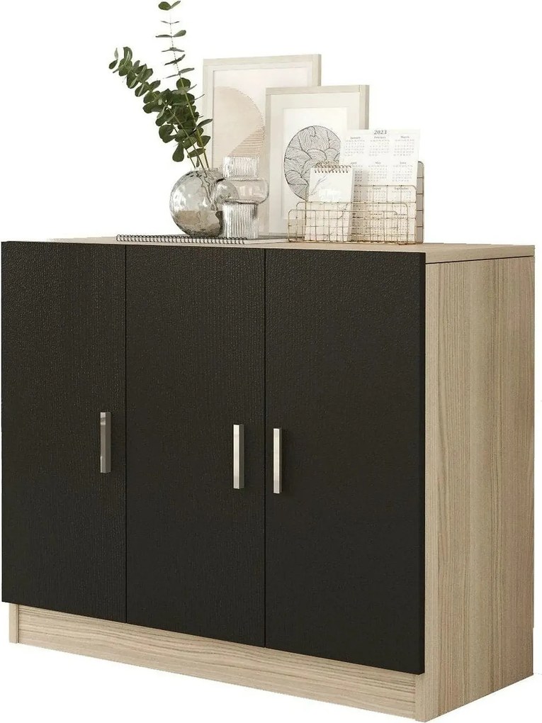 Comoda 956LCS1502, stejar/negru, PAL melaminat, 89x38x74 cm